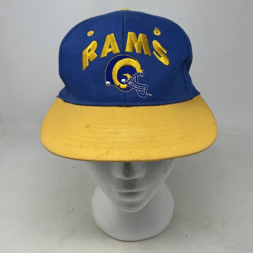 VINTAGE 90s Los Angeles Rams Snapback Hat Cap Adjustable Yellow Blue Size Youth